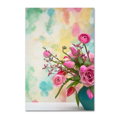 Cora Niele 'Pink Bouquet In Turqoise Vase' Canvas Art,12x19